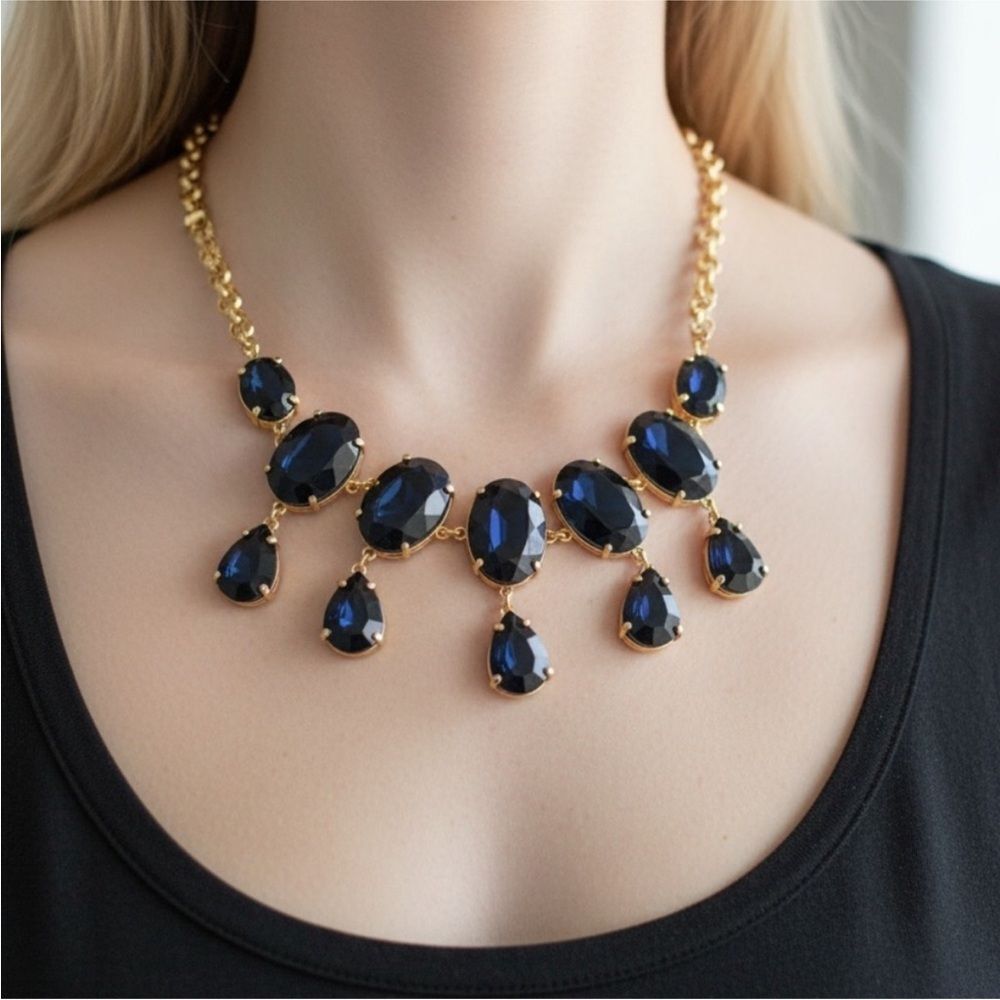 Elegant Gold and Blue Statement Necklace